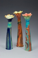 Trio of tall vases by Dorothy Steele.