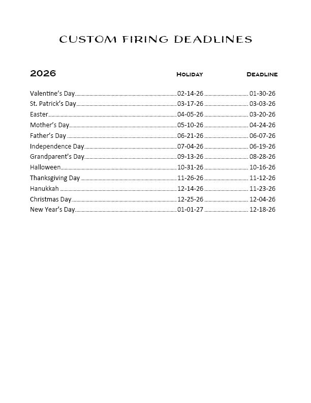 Holiday Firing Deadlines - PDX