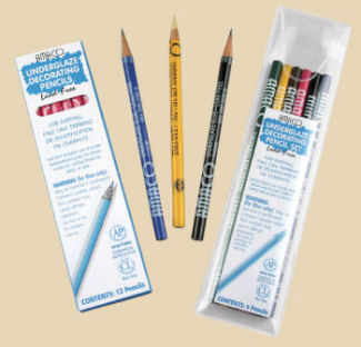 ChiPigments *Set of 5* Underglaze Pencils for Fused Glass and Ceramic Projects with Bonus Pencil Pointer File. (shadows)